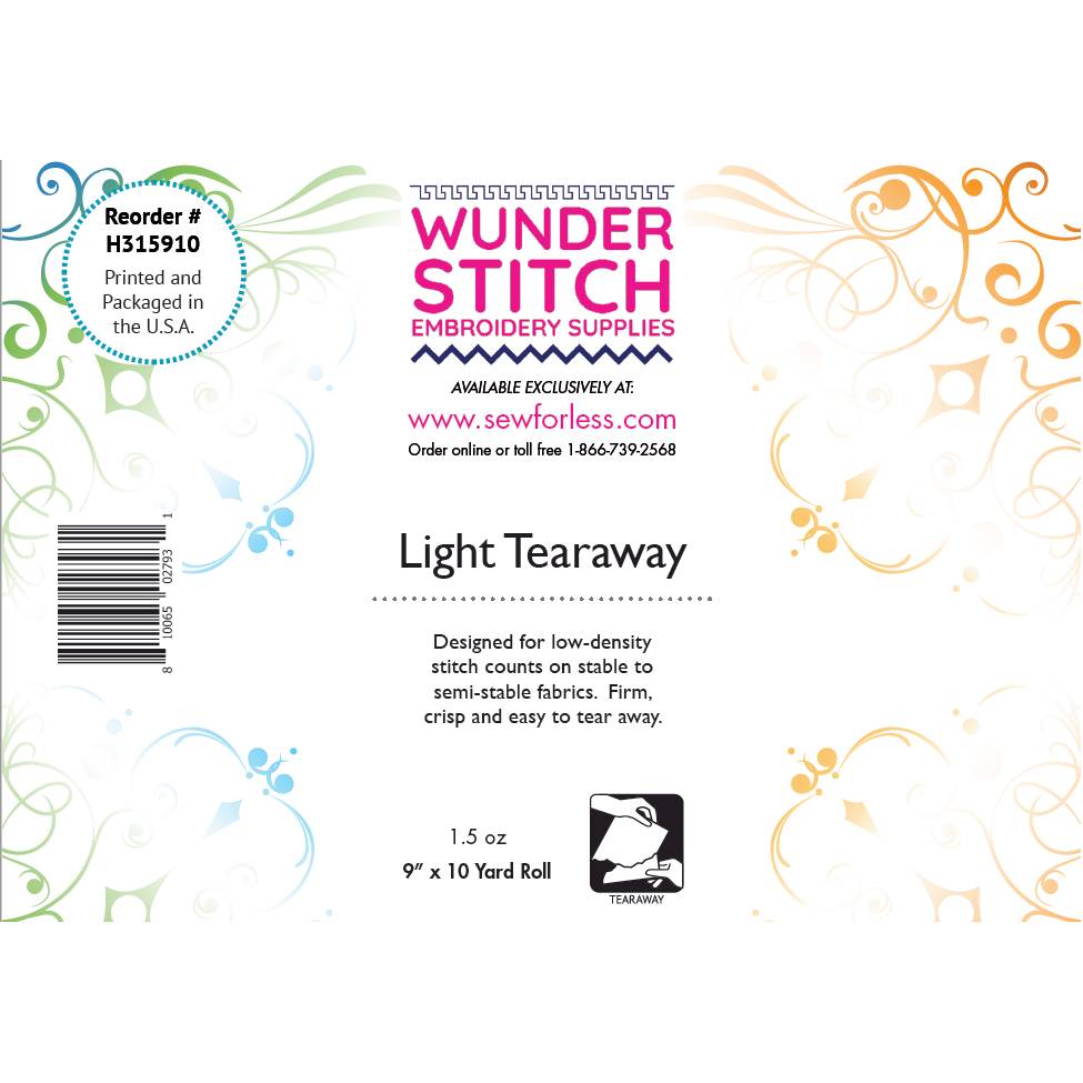 WunderStitch 1.5oz Light Weight Tearaway Embroidery Stabilizer 9in x 10yd Roll