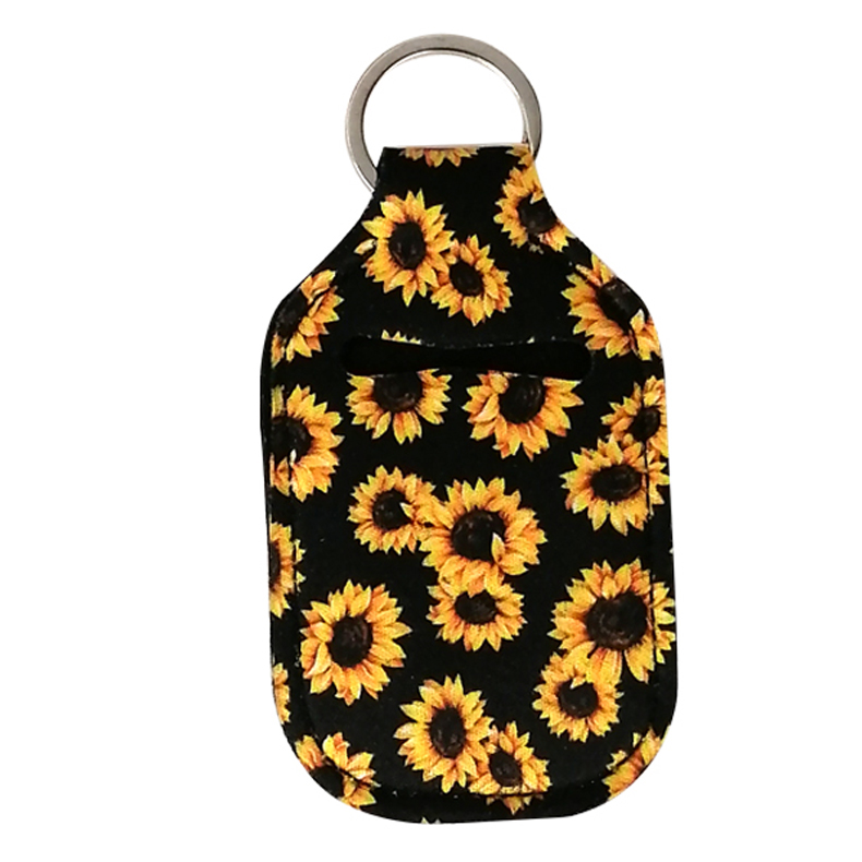 Neoprene Hand Sanitizer Holder for 1.0oz/30ml Bottles - SUNFLOWERS - BLACK - CLOSEOUT