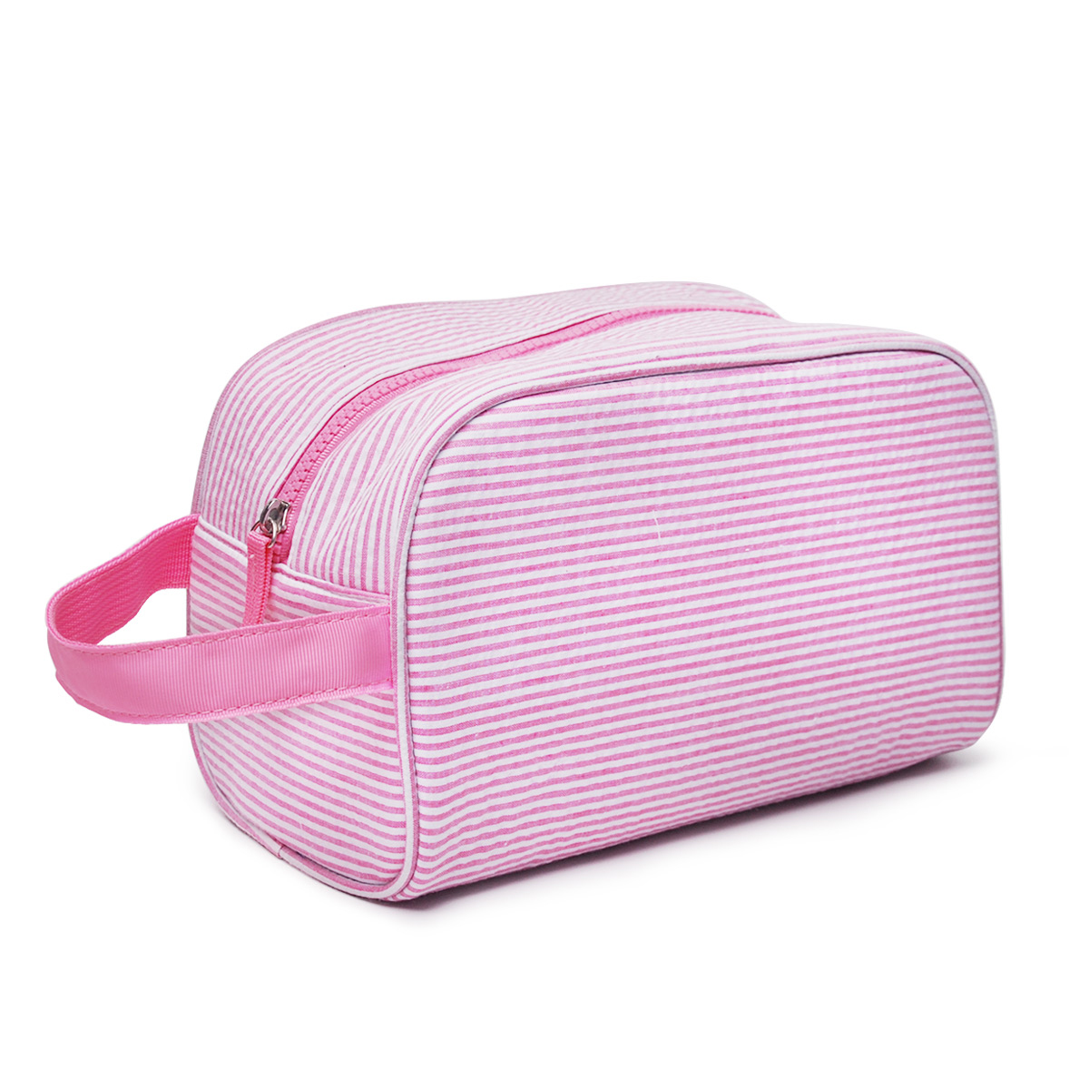 The Coral Palms® Simply Seersucker Travel Cosmetic Bag - PINK