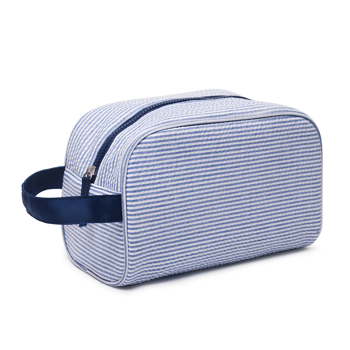The Coral Palms® Simply Seersucker Travel Cosmetic Bag - NAVY
