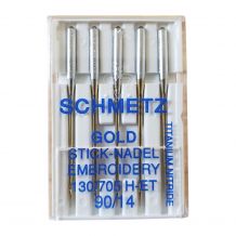 Schmetz GOLD Titanium Nitride Embroidery Needles 90/14 - 5 Needle Pack