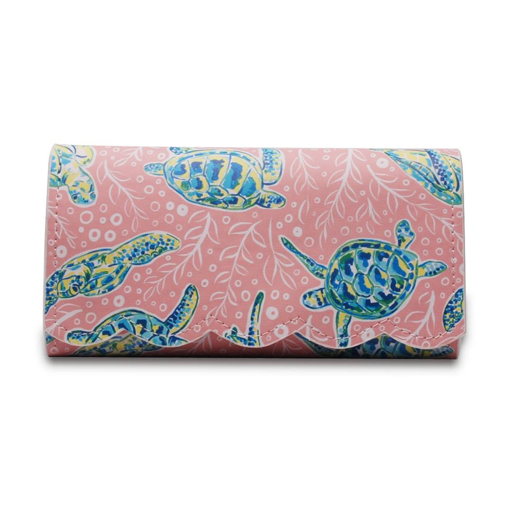 The Coral Palms® Perfect Vacay Scalloped Faux Leather Tri-Fold Wallet Embroidery Blank - Solely Sea Turtles Collection