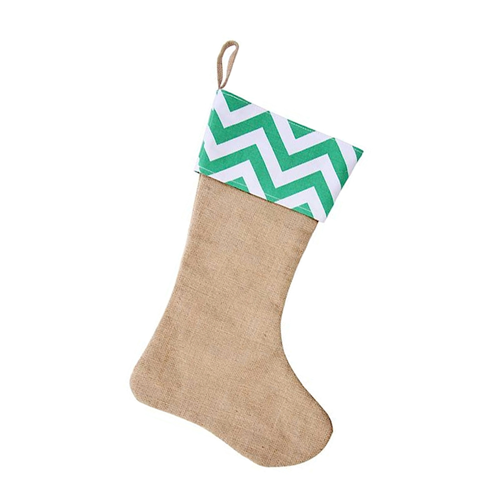 Blank Burlap Christmas Stocking - GREEN CHEVRON - CLOSEOUT
