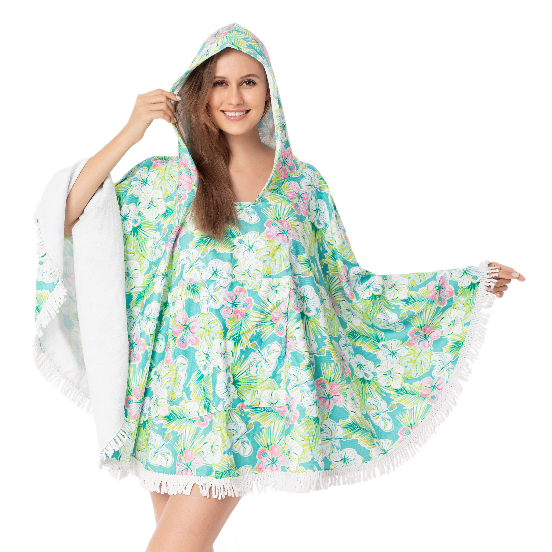 The Coral Palms® Towelcho Fringed Towel Poncho Swim Cover-Up - ALOHA PARADISE - CLOSEOUT