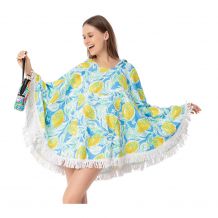 The Coral Palms® Towelcho Fringed Towel Poncho Swim Cover-Up - LEMONADE SPLASH - CLOSEOUT