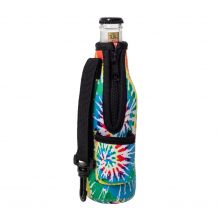 The Perfect Float Trip  12oz Long Neck Zipper Neoprene Bottle Coolie with Built-in Hand Sanitizer Holder - Tie Dye Print - CLOSEOUT