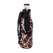 The Perfect Float Trip  12oz Long Neck Zipper Neoprene Bottle Coolie with Built-in Hand Sanitizer Holder - Leopard Print - CLOSEOUT