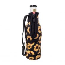 The Perfect Float Trip 12oz Long Neck Zipper Neoprene Bottle Coolie with Built-in Hand Sanitizer Holder - Sunflower Print - CLOSEOUT