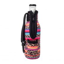 The Perfect Float Trip  12oz Long Neck Zipper Neoprene Bottle Coolie with Built-in Hand Sanitizer Holder - Serape Print - CLOSEOUT