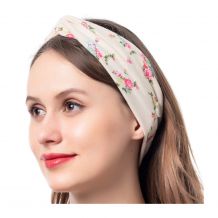 Stretch Twist Headband with Buttons in White Floral Print - CLOSEOUT