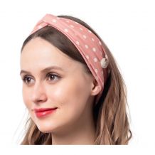 Stretch Twist Headband with Buttons in Mauve Polka Dot Print - CLOSEOUT