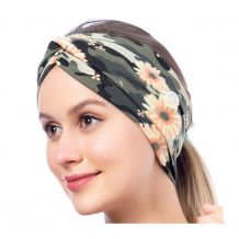Stretch Twist Headband with Buttons in Camo/Floral Print - CLOSEOUT