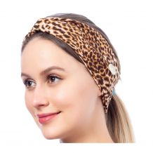 Stretch Twist Headband with Buttons in Leopard Print - CLOSEOUT
