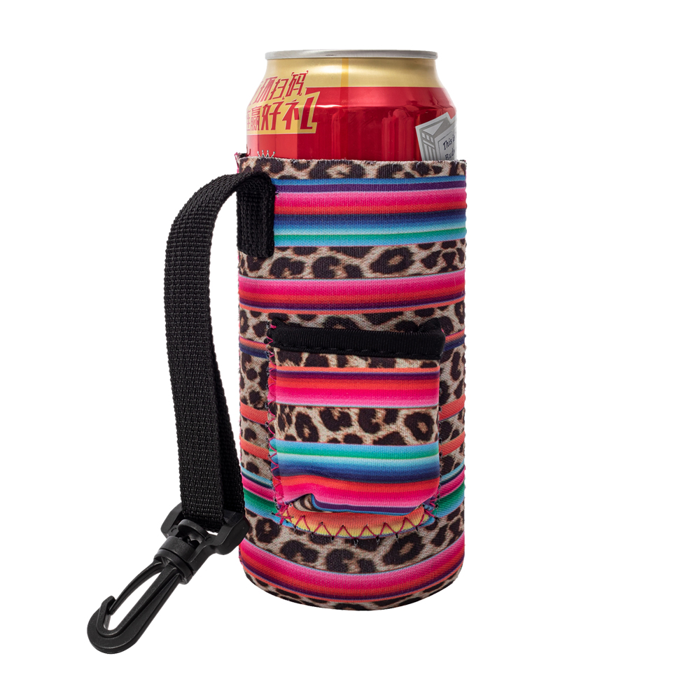 The Perfect Float Trip 12oz Slim Can Neoprene Coolie with Built-in Hand Sanitizer Holder - Serape Print - CLOSEOUT
