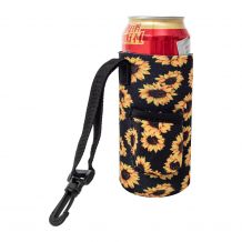 The Perfect Float Trip  12oz Slim Can Neoprene Coolie with Built-in Hand Sanitizer Holder - Sunflower Print - CLOSEOUT