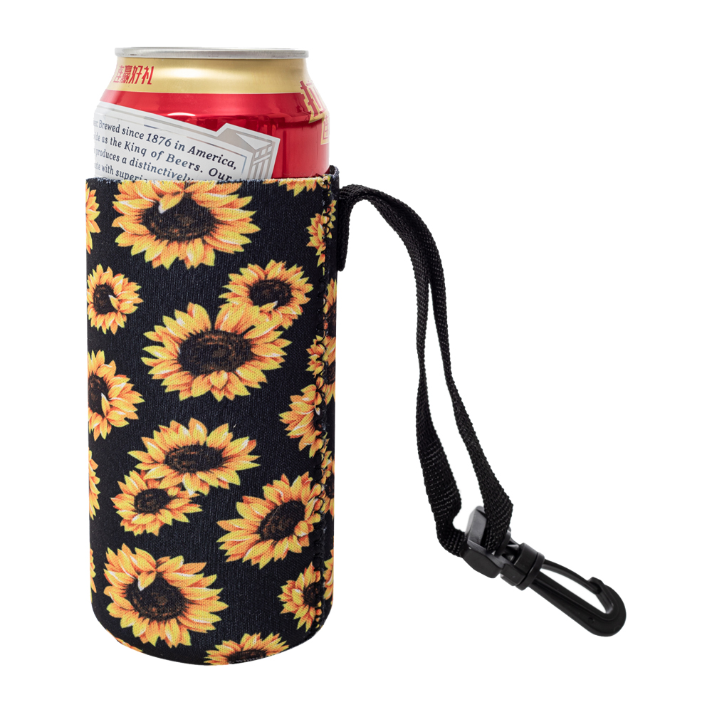 The Perfect Float Trip  12oz Slim Can Neoprene Coolie with Built-in Hand Sanitizer Holder - Sunflower Print - CLOSEOUT