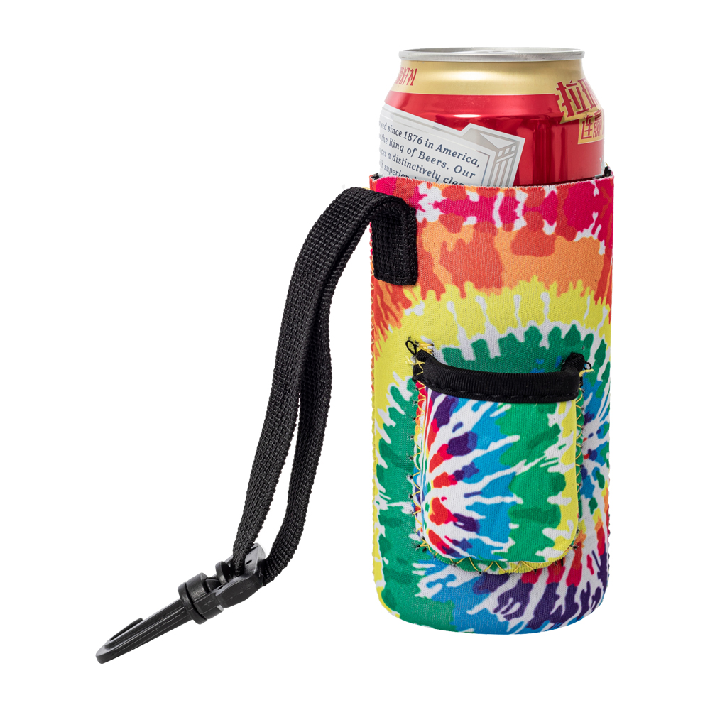 The Perfect Float Trip 12oz Slim Can Neoprene Coolie with Built-in Hand Sanitizer Holder - Tie Dye Print - CLOSEOUT