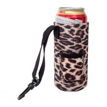 The Perfect Float Trip 12oz Slim Can Neoprene Coolie with Built-in Hand Sanitizer Holder - Leopard Print - CLOSEOUT