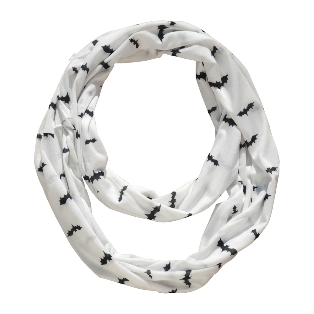 Halloween Bat Print Jersey Knit Infinity Scarf Embroidery Blanks - WHITE - CLOSEOUT