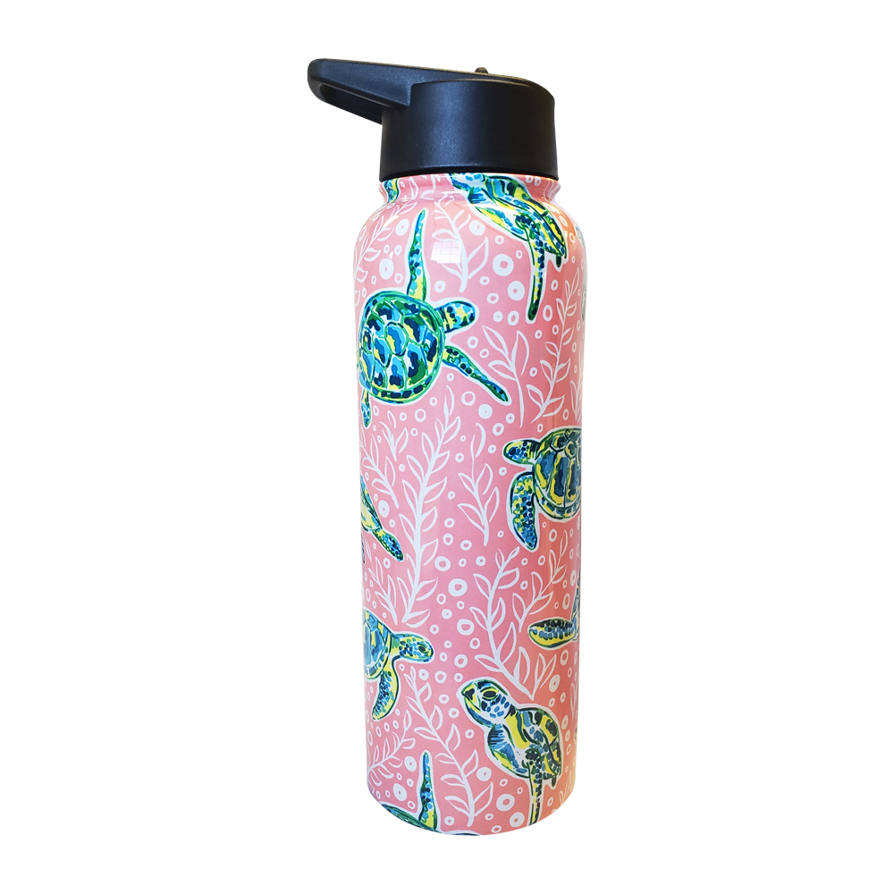 The Coral Palms® 40oz Double Wall Stainless Steel Water Bottle - SOLELY SEA TURTLES - CLOSEOUT