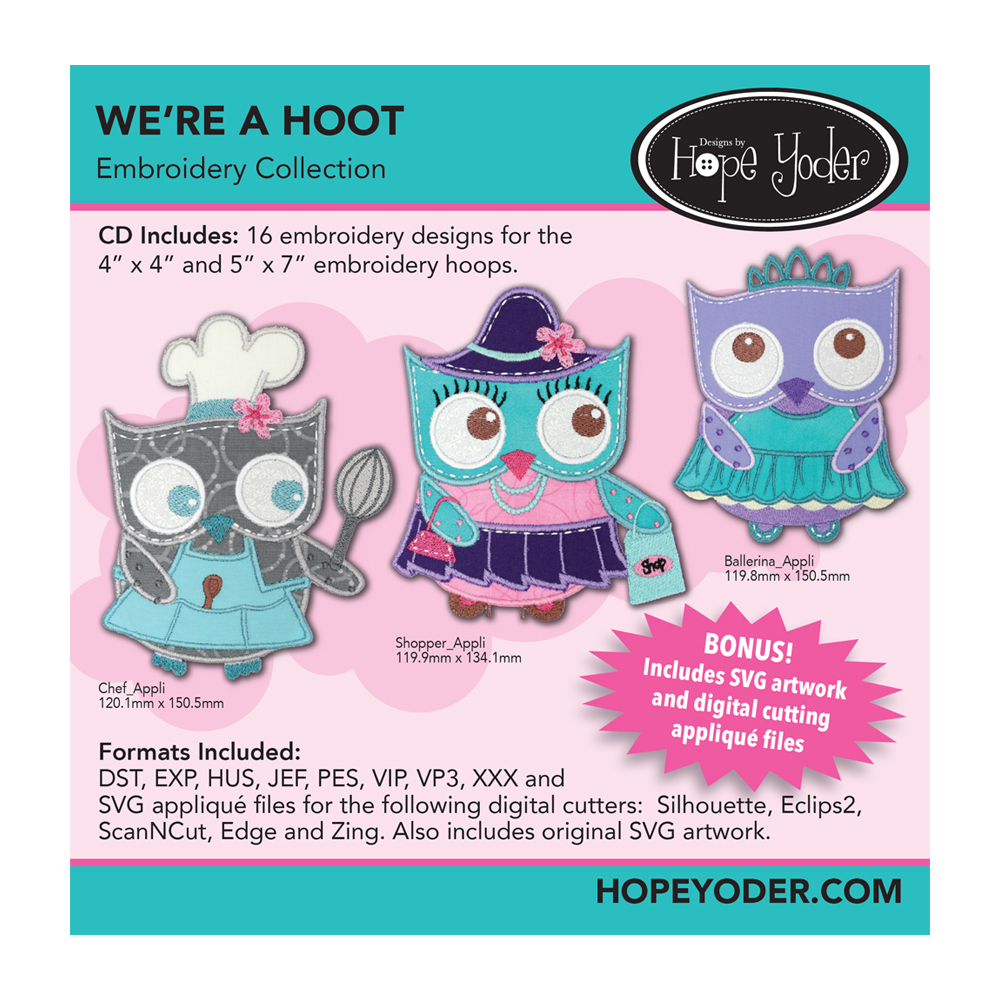 We're A Hoot Embroidery Design CD-ROM by Hope Yoder