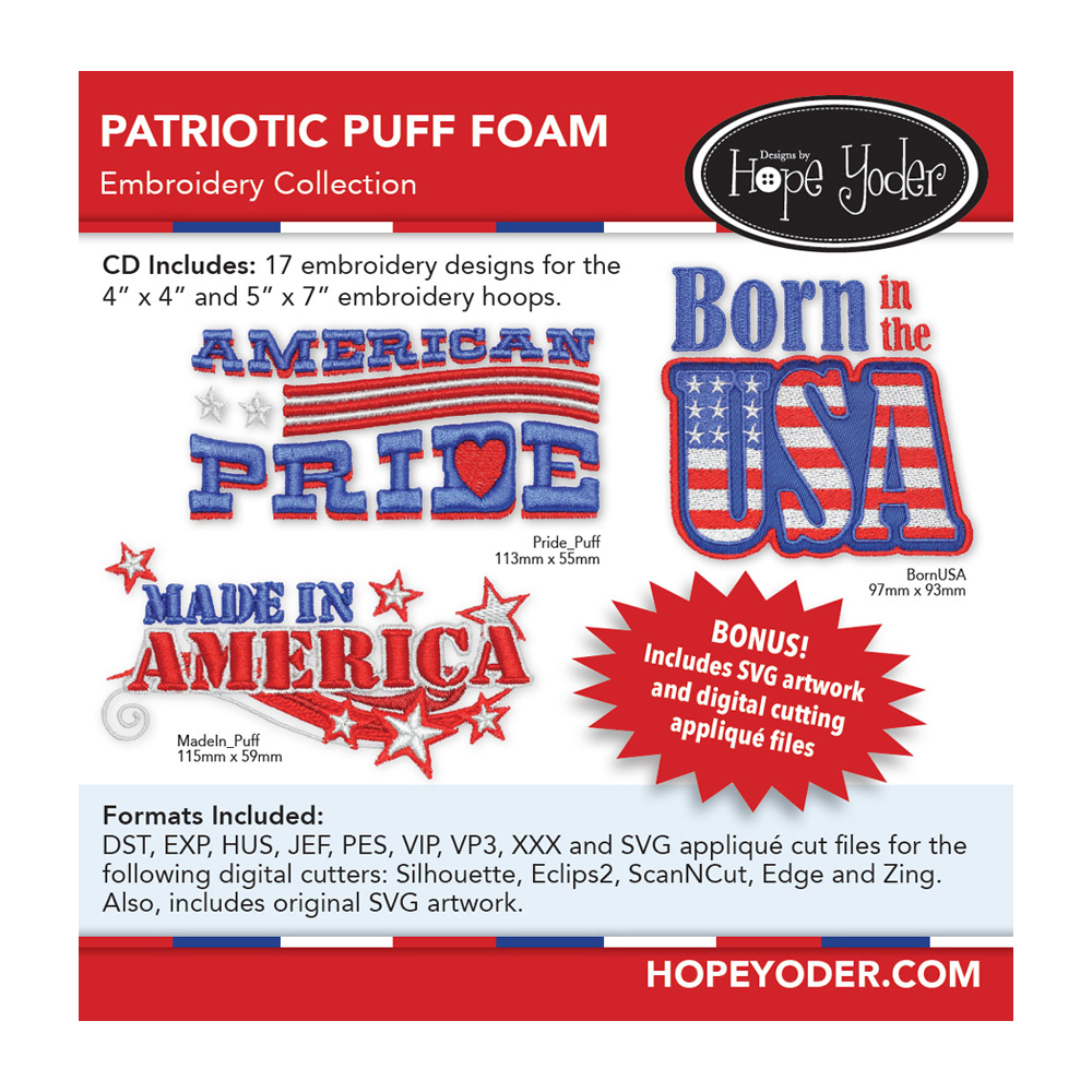 Patriotic Puff Foam Embroidery Design CD-ROM by Hope Yoder