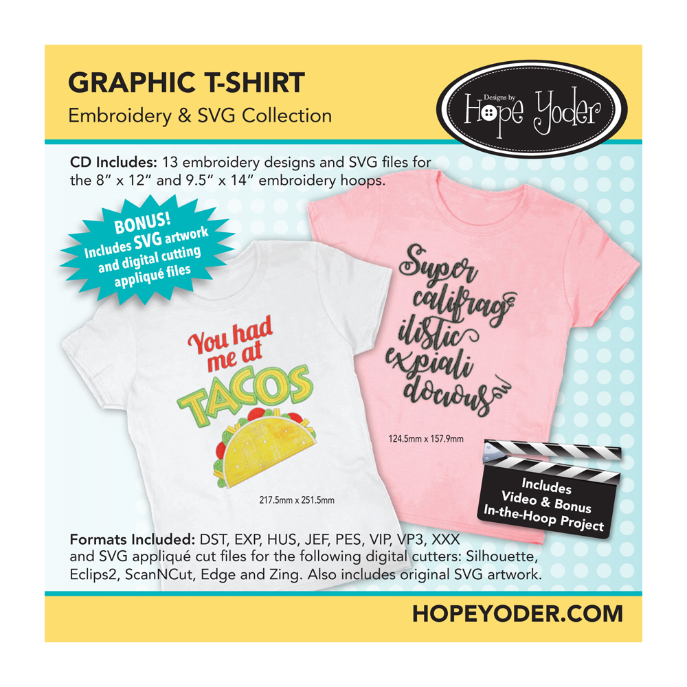 Graphic T-Shirt Embroidery Design + SVG Collection CD-ROM by Hope Yoder