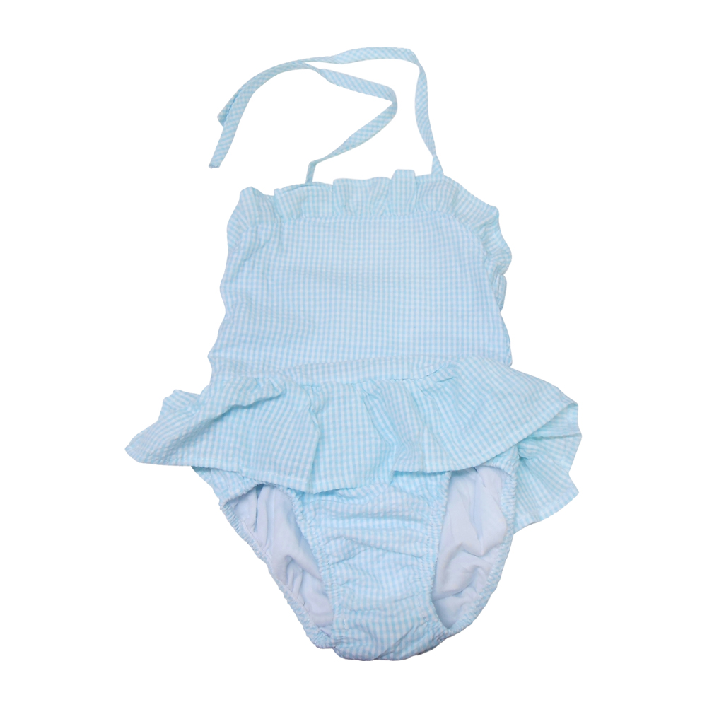 The Coral Palms® Blank Girls Ruffle Gingham One Piece Swimsuit - AQUA - CLOSEOUT