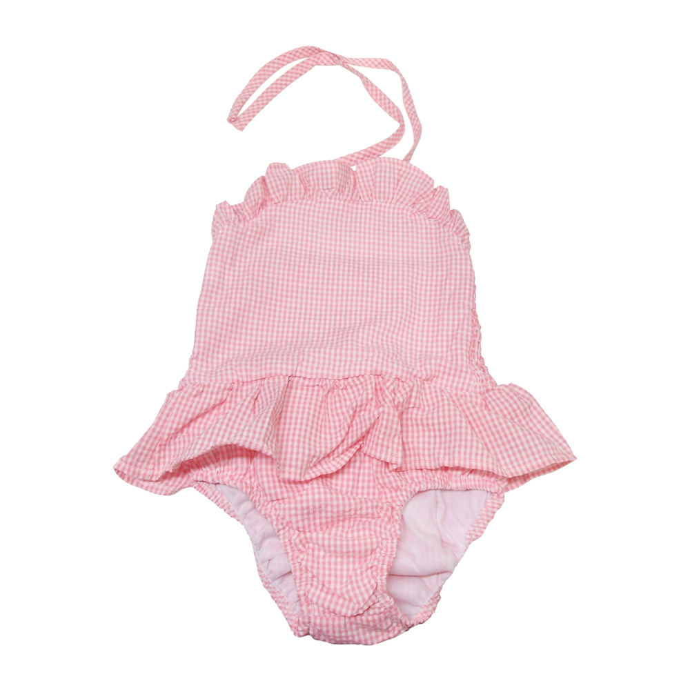 The Coral Palms® Blank Girls Ruffle Gingham One Piece Swimsuit - PINK - CLOSEOUT