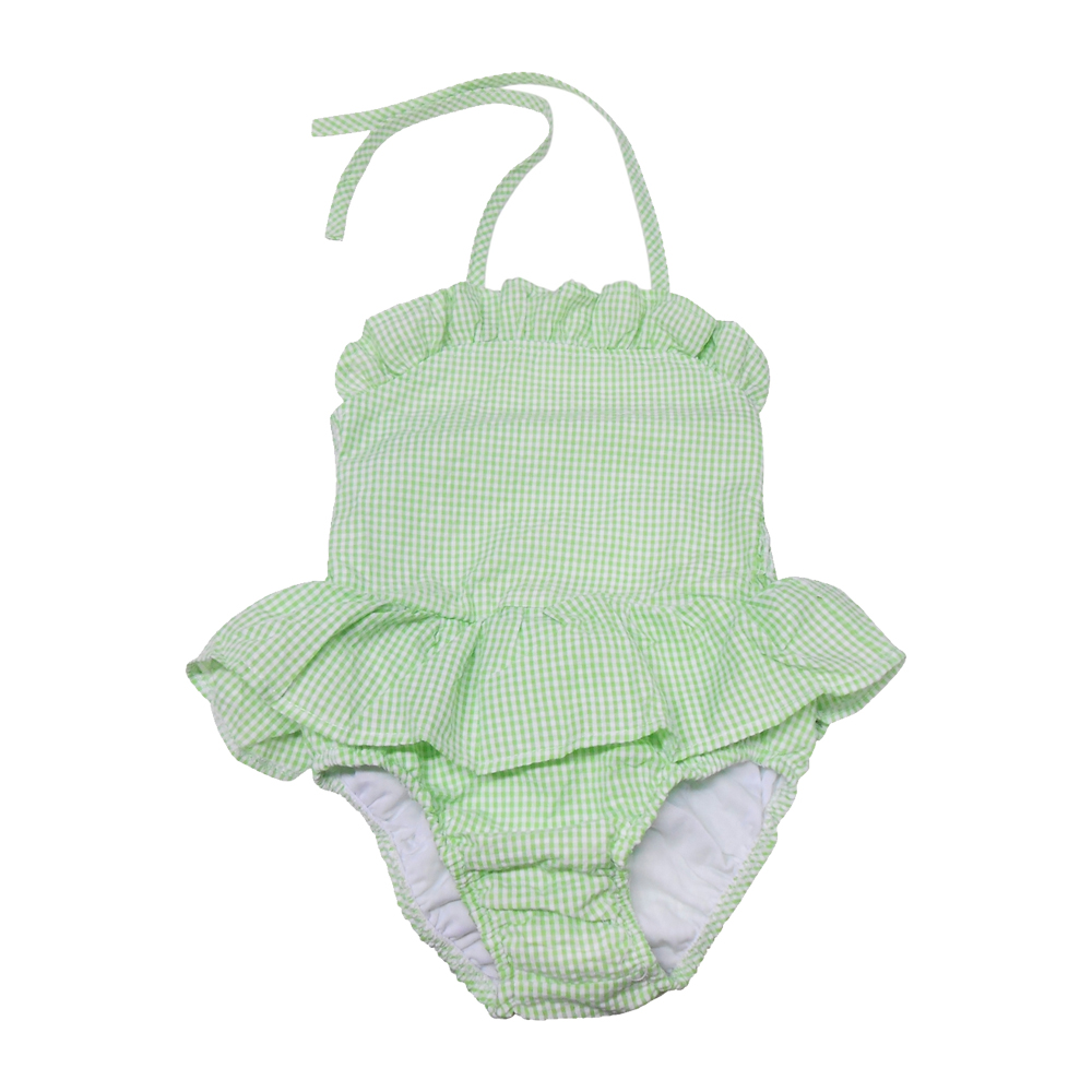 The Coral Palms® Blank Girls Ruffle Gingham One Piece Swimsuit - LIME - CLOSEOUT