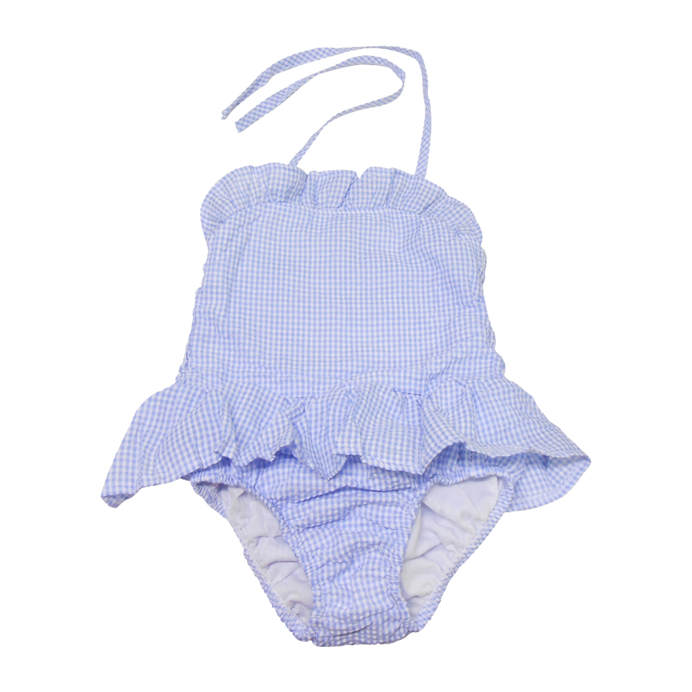 The Coral Palms® Blank Girls Ruffle Gingham One Piece Swimsuit - BLUE - CLOSEOUT
