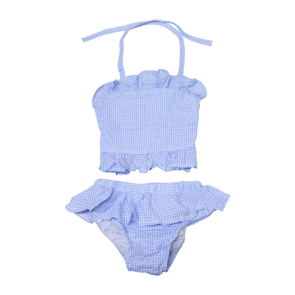 The Coral Palms® Blank Girls Gingham Ruffle Bikini Swimsuit - BLUE - CLOSEOUT