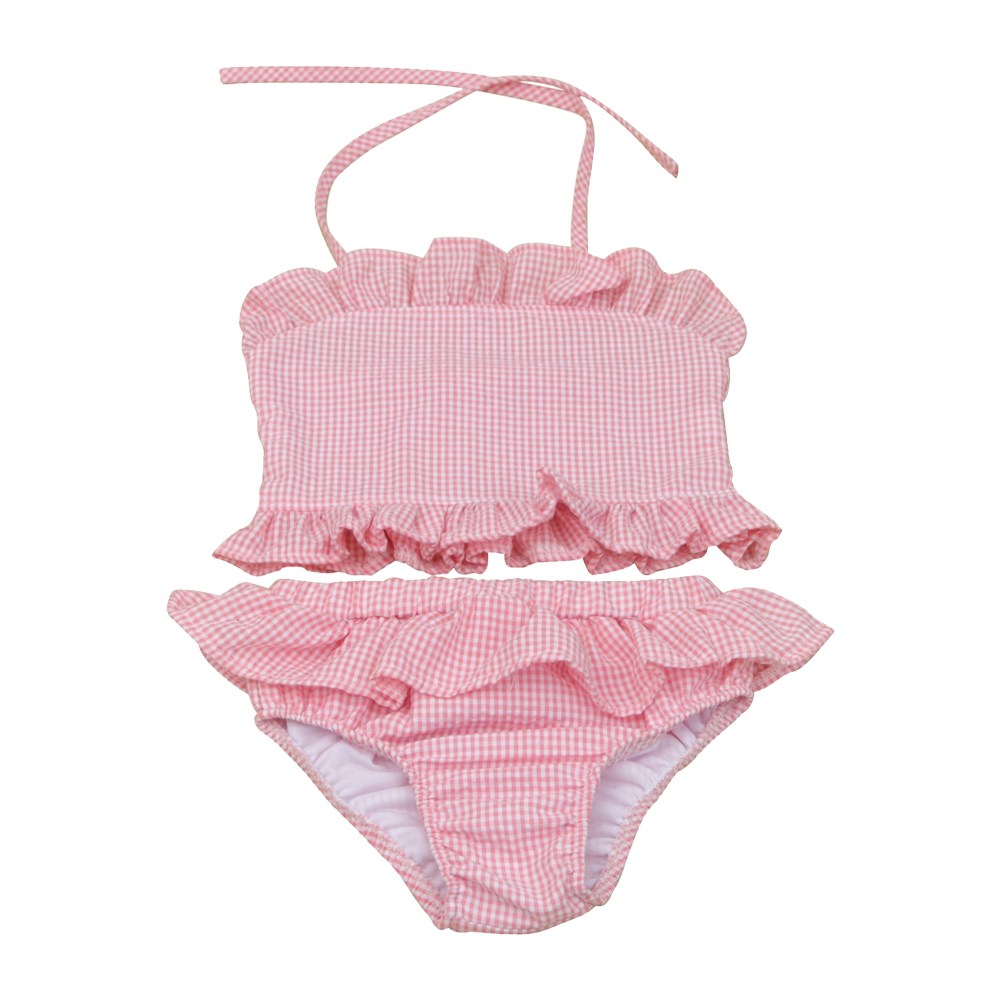The Coral Palms® Blank Girls Gingham Ruffle Bikini Swimsuit - PINK - CLOSEOUT