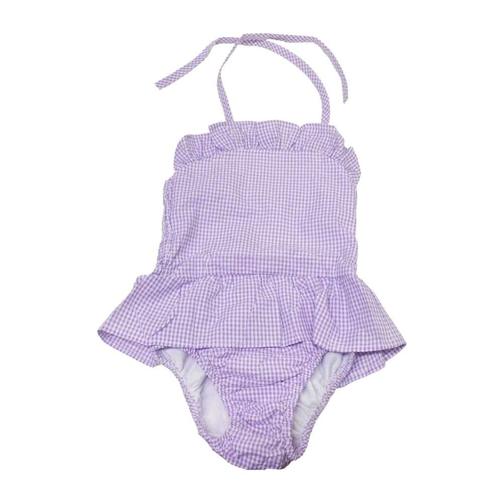 The Coral Palms® Blank Girls Ruffle Gingham One Piece Swimsuit - LAVENDER - CLOSEOUT