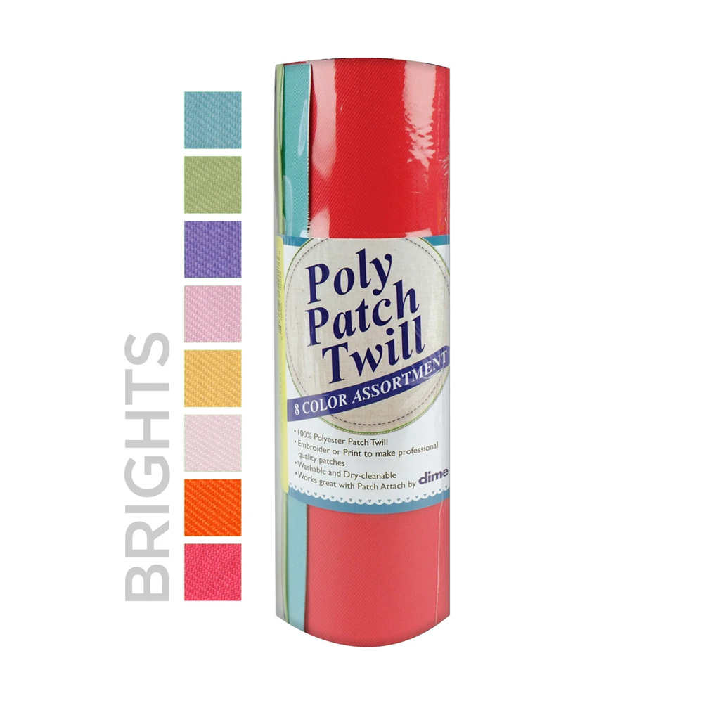 Poly Patch Twill by DIME Designs in Machine Embroidery 8-Color Assortment - Brights Colors