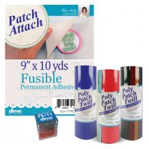 The Ultimate Patch Bundle - Patch Attach Stabilizer & 24 Colors of Poly Patch Twill & 20 75/11 Light Ball Point Needles by DIME Designs in Machine Embroidery