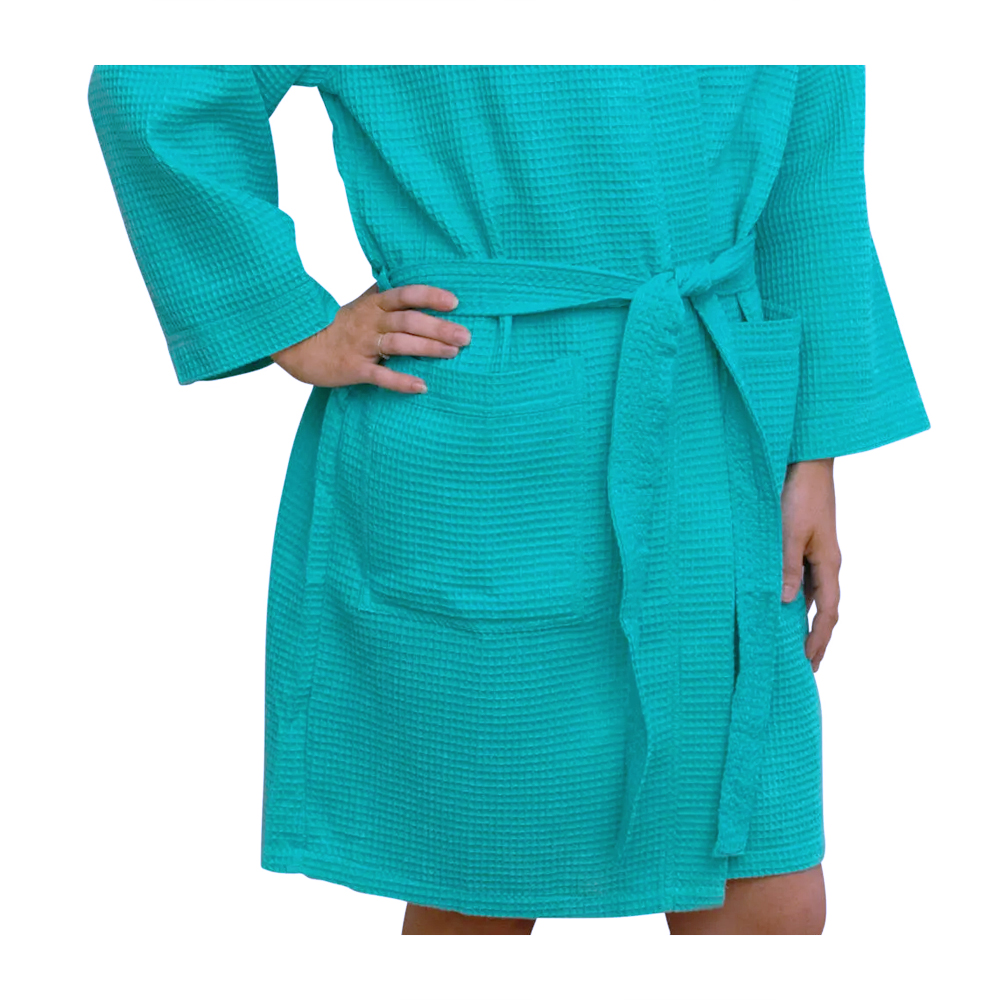 Cotton Waffle Juniors 36" Knee-Length Robe Embroidery Blanks - CARIBBEAN GREEN - CLOSEOUT