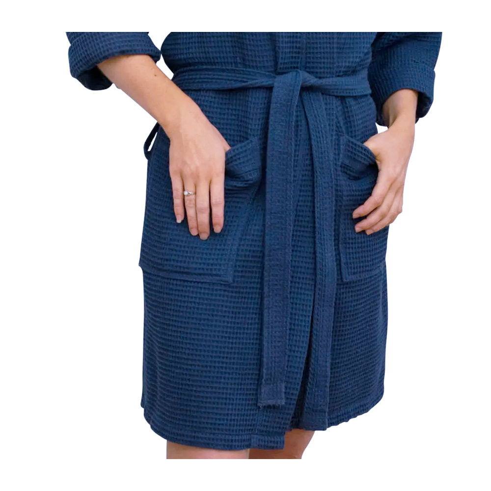 Cotton Waffle Juniors 36" Knee-Length Robe Embroidery Blanks - NAVY - CLOSEOUT
