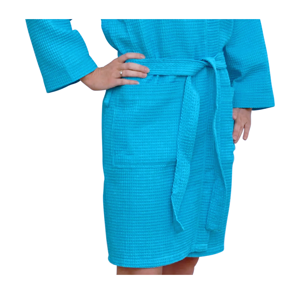 Cotton Waffle Juniors 36" Knee-Length Robe Embroidery Blanks - TROPICAL BLUE - CLOSEOUT
