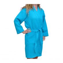 Cotton Waffle Juniors 36" Knee-Length Robe Embroidery Blanks - TROPICAL BLUE - CLOSEOUT