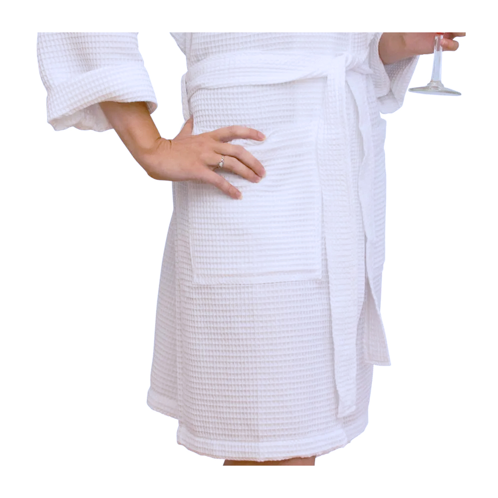 Cotton Waffle Juniors 36" Knee-Length Robe Embroidery Blanks - WHITE - CLOSEOUT