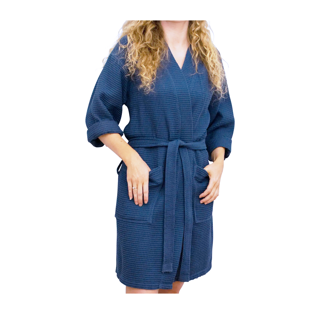 Cotton Waffle 36" Knee-Length Robe Embroidery Blanks - NAVY - CLOSEOUT