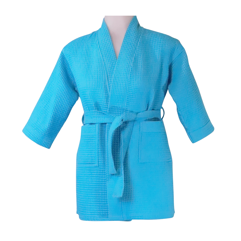 Child's Cotton Waffle Robe Medium 6/8 - TROPICAL BLUE - CLOSEOUT