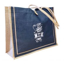 Life is Short, Buy The Fabric Jute Button Reusable Tote