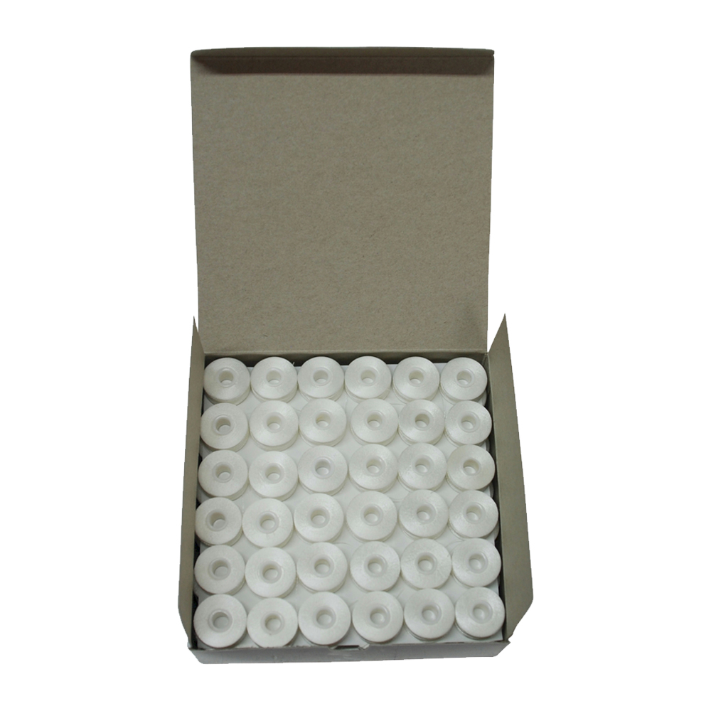 Sew Smooth Sideless Prewound Polyester 134 Yard Bobbins - Box of 144 Size L White 