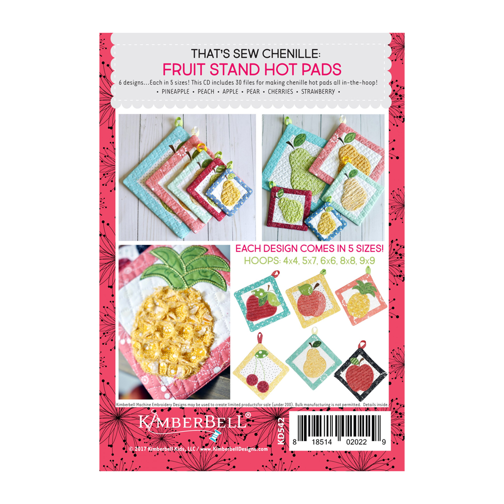 Kimberbell That's Sew Chenille Fruit Stand Hot Pads KD542 