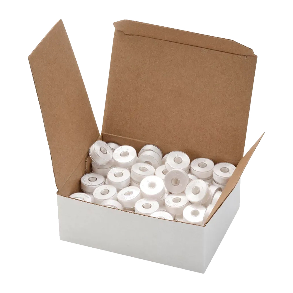 Fil-Tec Clear-Glide Pre-Wound Polyester Bobbins - Box of 100 Size L - 13078 - White - CUSTOMER RETURN, BOX APPEARS TO BE FULL
