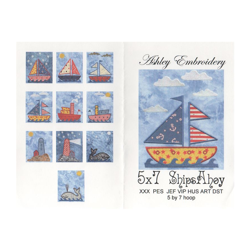 5x7 Ships Ahoy Applique Embroidery Designs by Ashley Embroidery on a Multi-Format CD-ROM ASH019 - CLOSEOUT