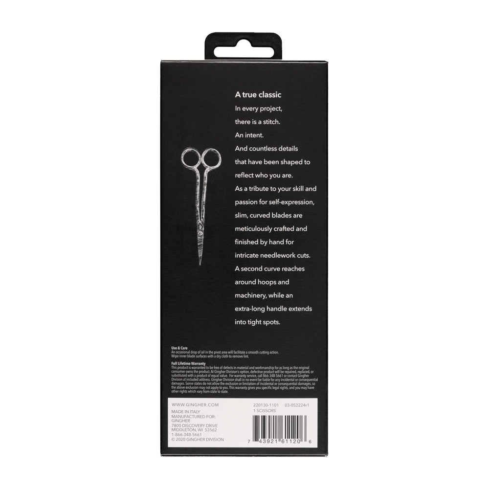 Double Curved Embroidery Scissors by Gingher - 6 inch