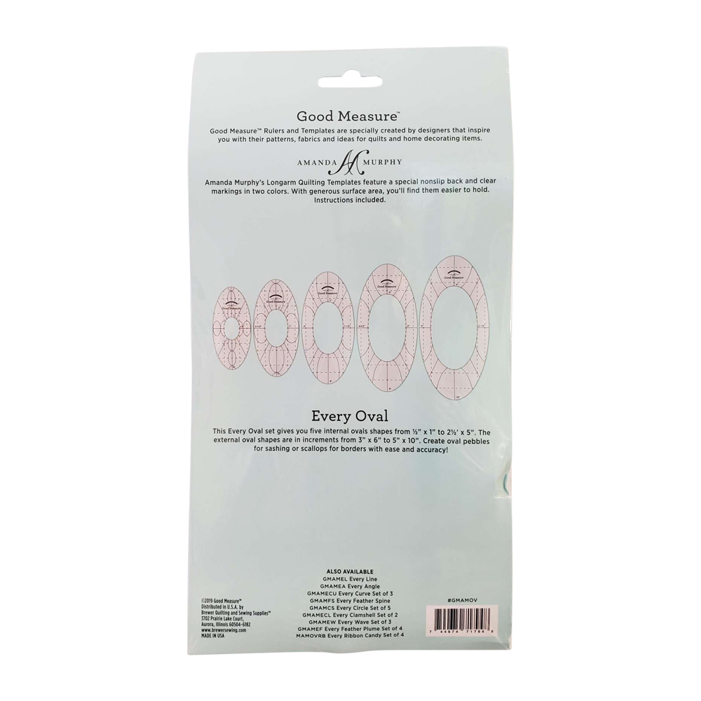 Good Measure Every Oval Quilting Ruler Template Set for Longarm